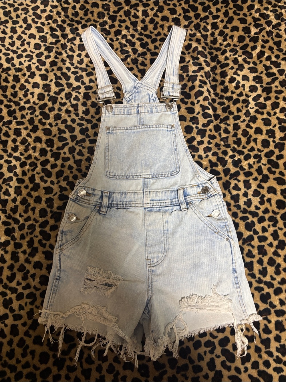 Refuge Denim XS Light Wash Distressed Denim Short Overalls